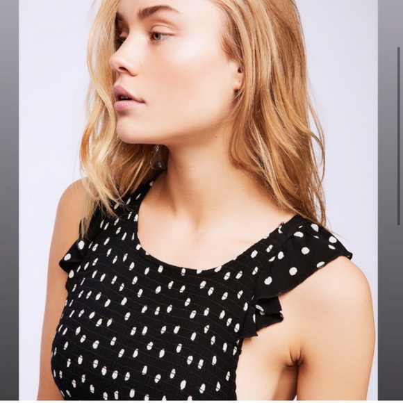 Free People Chambray Butterflies Dot Midi Ruffle Dress in Black size XS - Picture 5 of 13